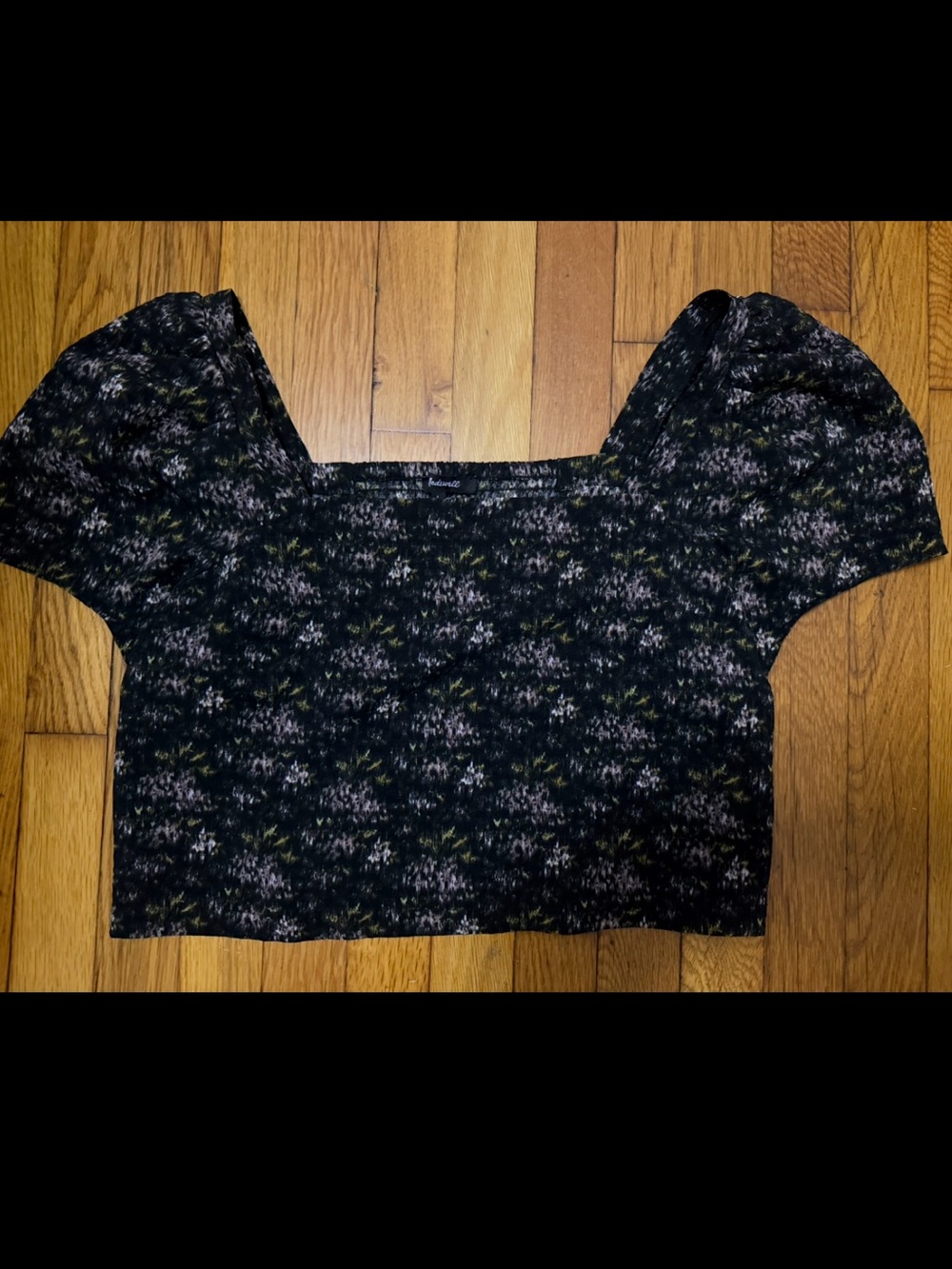 Madewell Black Floral Square-Neck Crop Top